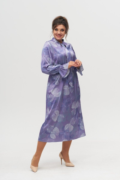 Платье прямое длинное из вискозы, с фигурным вырезом и бант Anelli 1322 лиловый - фото 1