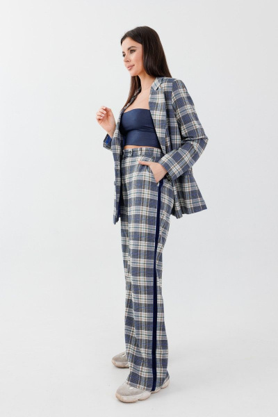 Жакет и брюки оверсайз с прорезными карманами Anelli 1297 синяя_клетка - фото 4