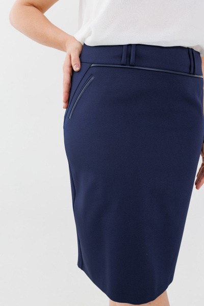 Юбка-карандаш до колена с карманами и шлицей сбоку Anelli 1313 синий - фото 3