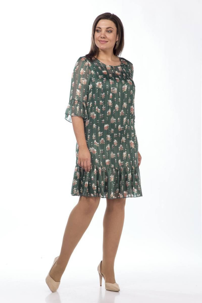 Платье и туника из текстиля с нагрудными вытачками и воланами Lady Style Classic 1566/20 зеленый_с_бежевым - фото 2