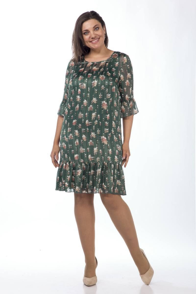 Платье и туника из текстиля с нагрудными вытачками и воланами Lady Style Classic 1566/20 зеленый_с_бежевым - фото 1