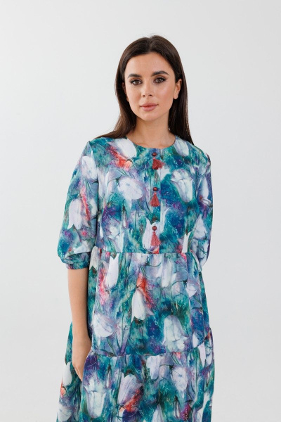 Платье с ярким принтом и воланами, свободный силуэт Anelli 833 тюльпан - фото 5