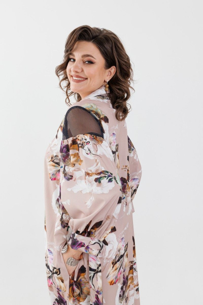 Платье с кружевными рукавами, вставками и принтом для ежедневного образа Anelli 1126 ирисы - фото 4