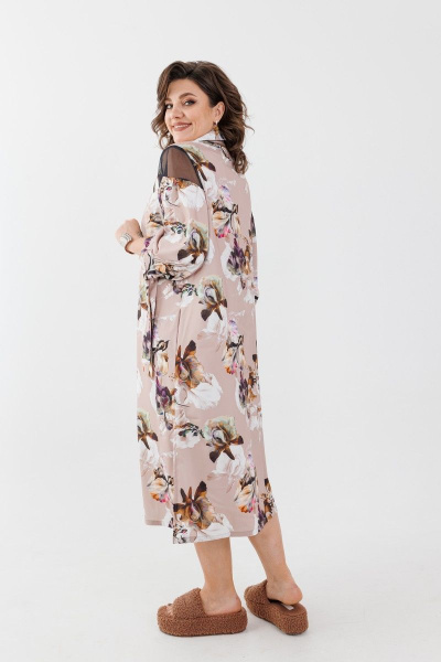 Платье с кружевными рукавами, вставками и принтом для ежедневного образа Anelli 1126 ирисы - фото 3