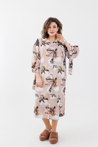 Платье с кружевными рукавами, вставками и принтом для ежедневного образа Anelli 1126 ирисы - фото 2