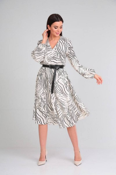 Платье из вискозы с запахом и ремнем из экокожи Verita 2200 - фото 2
