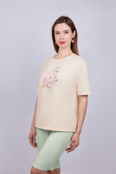 Домашняя пижама из хлопка и лайкры майка оверсайз и шорты с принтом Verally 393-1 магнолия - фото 3