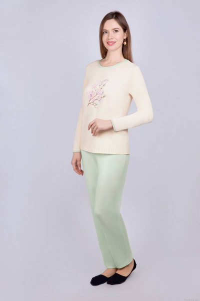 Домашний костюм из трикотажа брюки и лонгслив с принтом Verally 394-1 магнолия - фото 3