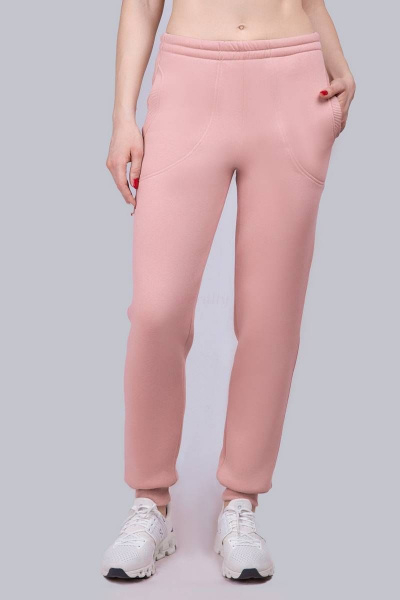 Брюки из футера с начесом и высокой посадкой для отдыха Verally 447-2 пудра - фото 1