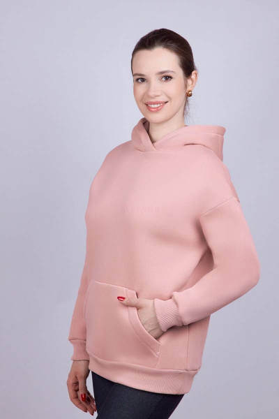 Круглогодичный худи из трикотажа с капюшоном и хлопком Verally 486-1 пудра - фото 3