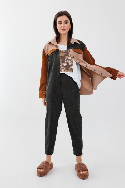 Рубашка в стиле пэчворк с кокетками и бахромой Anelli 1303 мох - фото 5