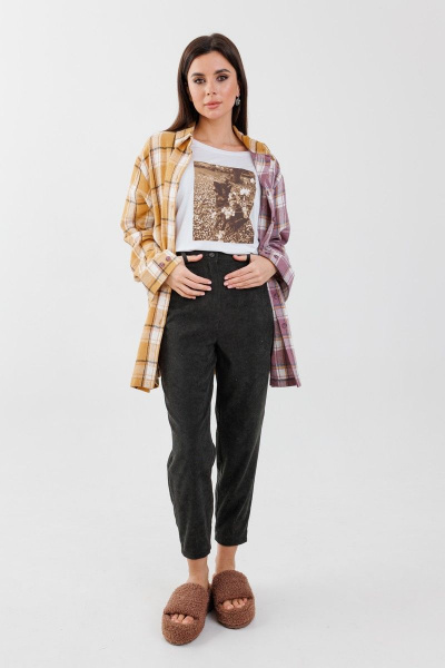 зеленые штруксовые брюки с зауженными штанинами и посадкой на линии талии Anelli 1041 мох - фото 2