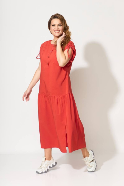 Летнее длинное платье свободного кроя с разрезом и поясом Viola Style 01031 оранжевый - фото 2