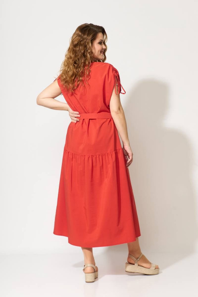 Летнее длинное платье свободного кроя с разрезом и поясом Viola Style 01031 оранжевый - фото 4