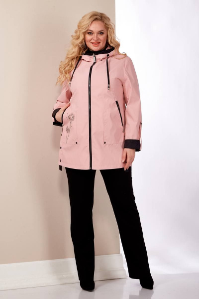 Куртка демисезонная полуприлегающая с контрастным капюшоном Shetti 2116 пудра - фото 5