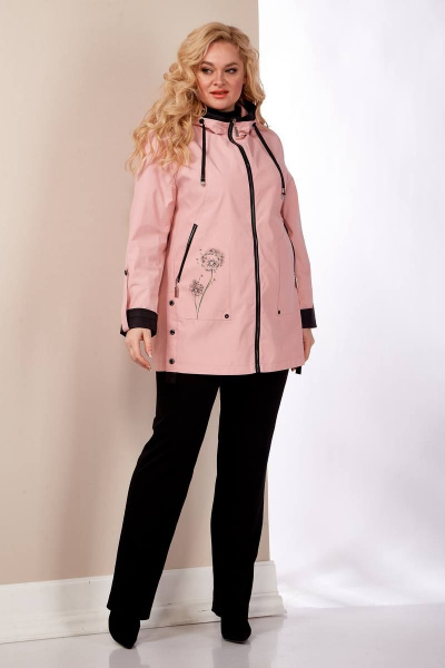 Куртка демисезонная полуприлегающая с контрастным капюшоном Shetti 2116 пудра - фото 2