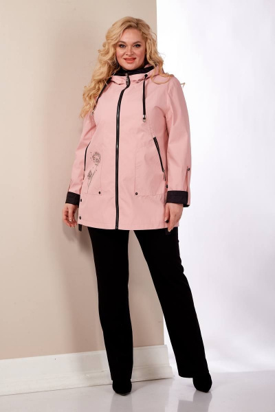 Куртка демисезонная полуприлегающая с контрастным капюшоном Shetti 2116 пудра - фото 1