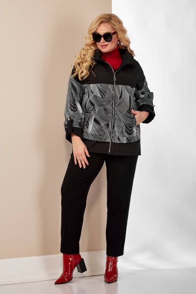 Куртка демисезонная прямая с рисунком и капюшоном Shetti 2117 черный - фото 2