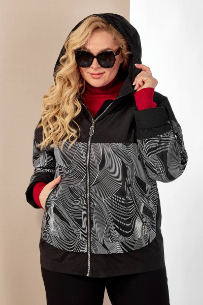 Куртка демисезонная прямая с рисунком и капюшоном Shetti 2117 черный - фото 5