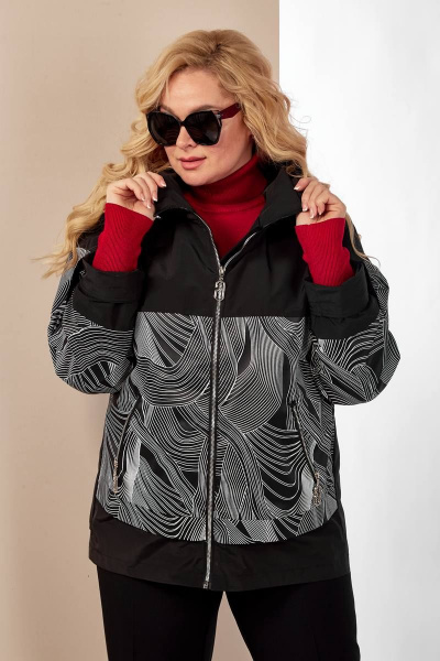 Куртка демисезонная прямая с рисунком и капюшоном Shetti 2117 черный - фото 4