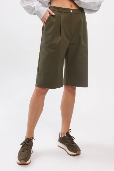 Шорты б bermуды из хлопка с защипами и кокетками Madech 20161 болотный - фото 4