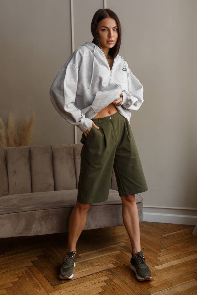 Шорты б bermуды из хлопка с защипами и кокетками Madech 20161 болотный - фото 1