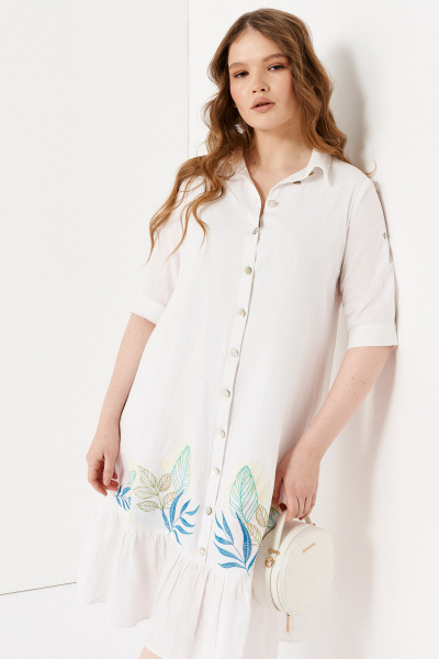 Летнее хлопковое платье из текстиля с длинной юбкой Панда 139683w белый - фото 3