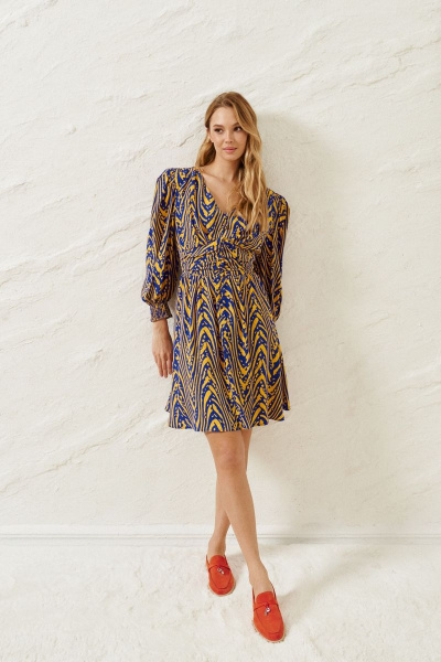 Платье из вискозы с абстрактным принтом и полуприлегающим силуэтом ANNETE A3330 - фото 11