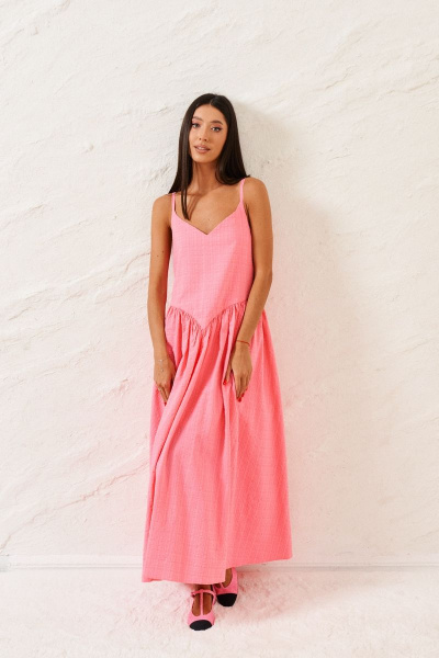 Розовый сарафан с регулируемыми бретелями и свободным низом ANNETE A3331 - фото 4
