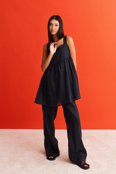 Летний комплект брюки и туника из черного легкого полотна ANNETE A4129 - фото 4