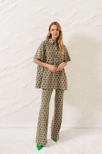 Летний комплект брюки и рубашка из трикотажа с принтом ANNETE A4130/1 - фото 1