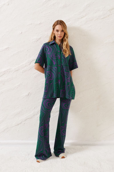 Летний комплект брюки и туника из трикотажа с принтом ANNETE A4130 - фото 5