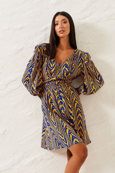 Платье из вискозы с абстрактным принтом и полуприлегающим силуэтом ANNETE A3330 - фото 6