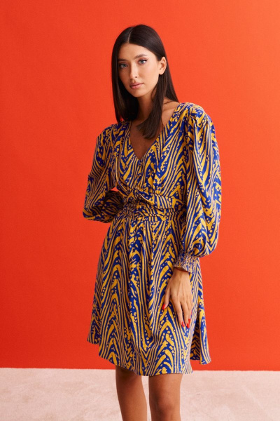 Платье из вискозы с абстрактным принтом и полуприлегающим силуэтом ANNETE A3330 - фото 10