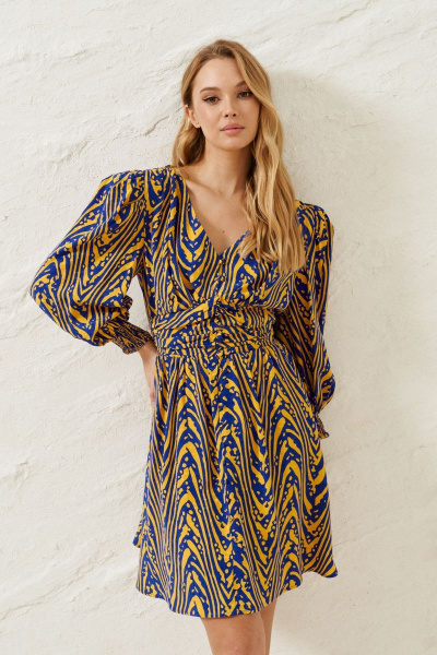 Платье из вискозы с абстрактным принтом и полуприлегающим силуэтом ANNETE A3330 - фото 7