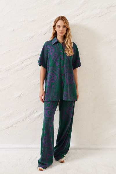 Брюки и рубашка летний трикотаж плавные линии свободный крой ANNETE A4118 - фото 1