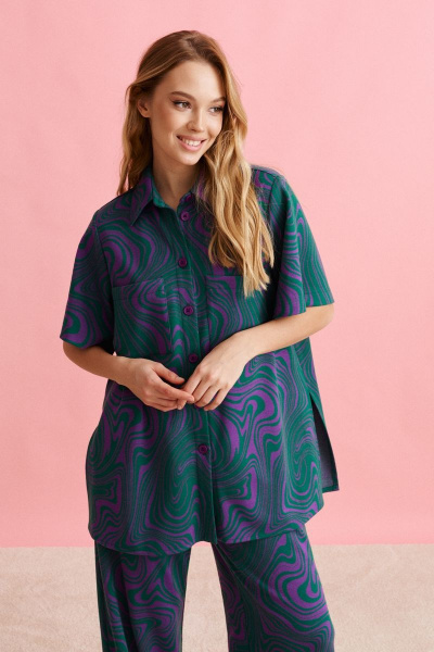 Брюки и рубашка летний трикотаж плавные линии свободный крой ANNETE A4118 - фото 2