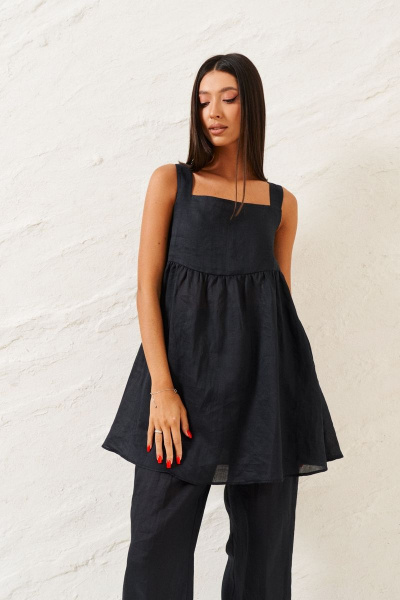 Летний комплект брюки и туника из черного легкого полотна ANNETE A4129 - фото 3