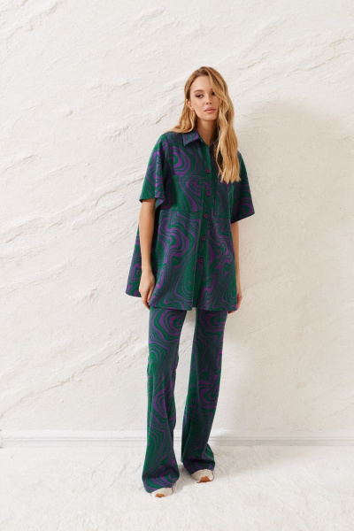 Летний комплект брюки и туника из трикотажа с принтом ANNETE A4130 - фото 1