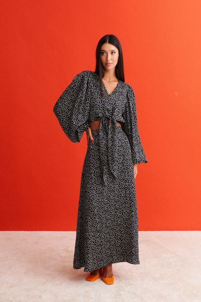 Летний комплект из укороченной рубашки и юбки с цветочным принтом ANNETE A4134 - фото 5