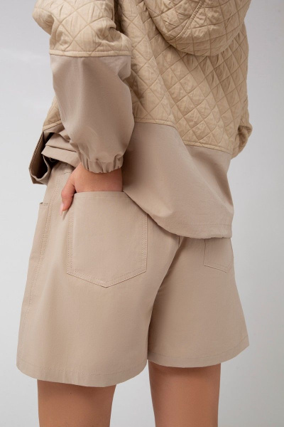 Бежевые хлопковые шорты с молнией и карманами Mixan 3032 - фото 6