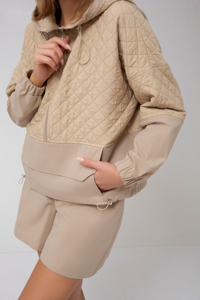 Бежевые хлопковые шорты с молнией и карманами Mixan 3032 - фото 4