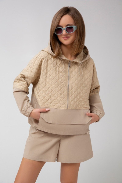 Бежевые хлопковые шорты с молнией и карманами Mixan 3032 - фото 2