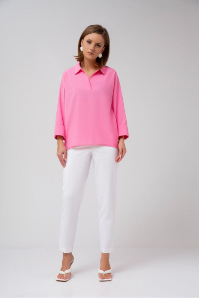 Блуза свободного силуэта из хлопка с планкой по переду Mixan 2043/1 - фото 3