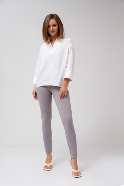 Белая блуза из хлопка с планкой и свободным кроем Mixan 2043/3 - фото 2