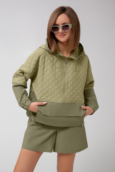 Зеленые хлопковые шорты с карманами и резинкой Mixan 3032/1 - фото 1