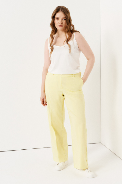 Классические брюки с высокой посадкой из хлопка для офиса Панда 137260w желтый - фото 1
