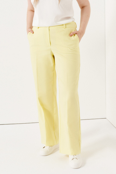 Классические брюки с высокой посадкой из хлопка для офиса Панда 137260w желтый - фото 2