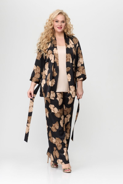 Комплект летний из шелка: жакет, топ и брюки Svetlana-Style 1775 черный+цветы - фото 3