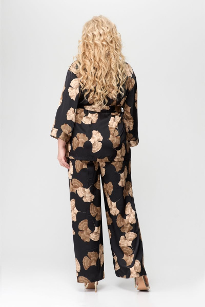 Комплект летний из шелка: жакет, топ и брюки Svetlana-Style 1775 черный+цветы - фото 2